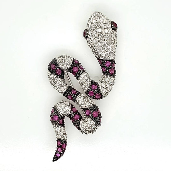 14kt White Gold Diamond and Ruby Snake Brooch/Pendant