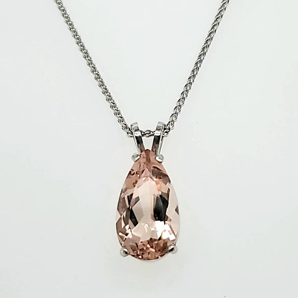 14kt White Gold Pear Shaped Morganite Pendant Necklace