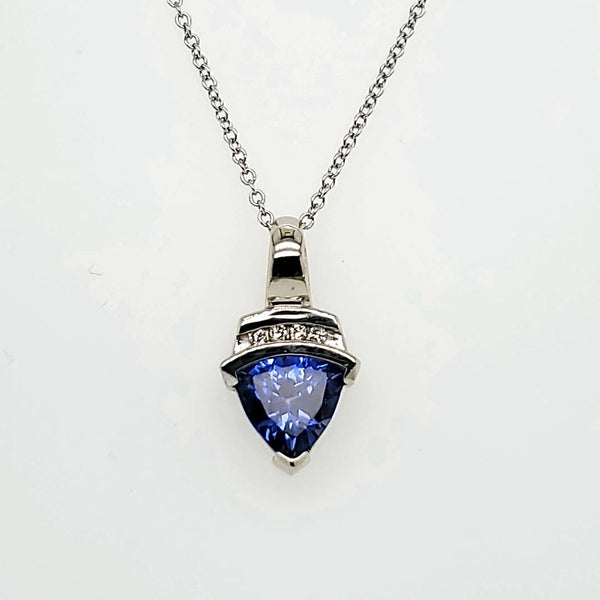 14Kt White Gold Tanzanite and Diamond Pendant