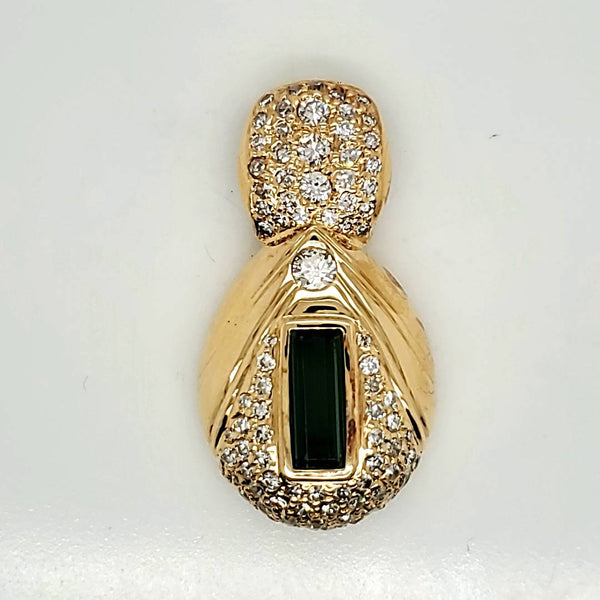 18kt Yellow Gold Green Tourmaline and Diamond Pendant