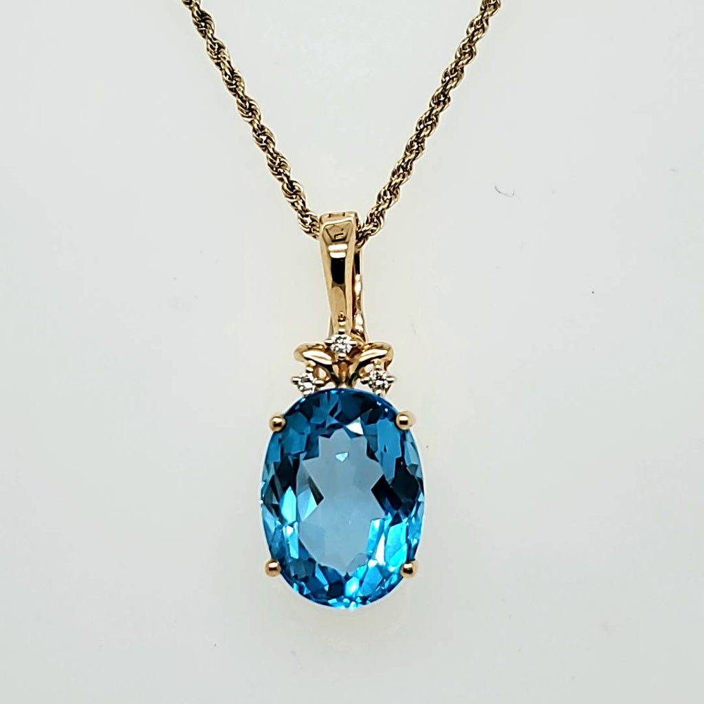 14kt Yellow Gold Swiss Blue Topaz and Diamond Necklace Enhancer/Pendant