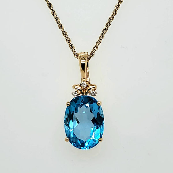 14kt Yellow Gold Swiss Blue Topaz and Diamond Necklace Enhancer/Pendant