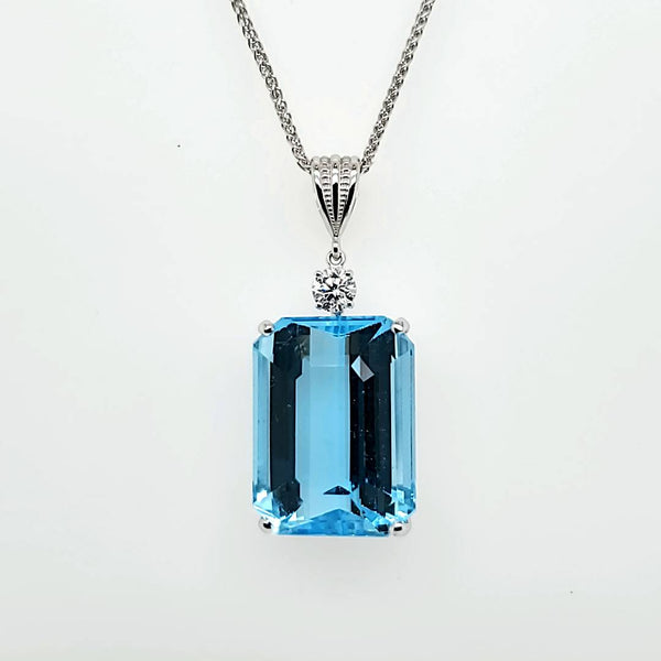 14kt White Gold London Blue Topaz and Diamond Pendant Necklace