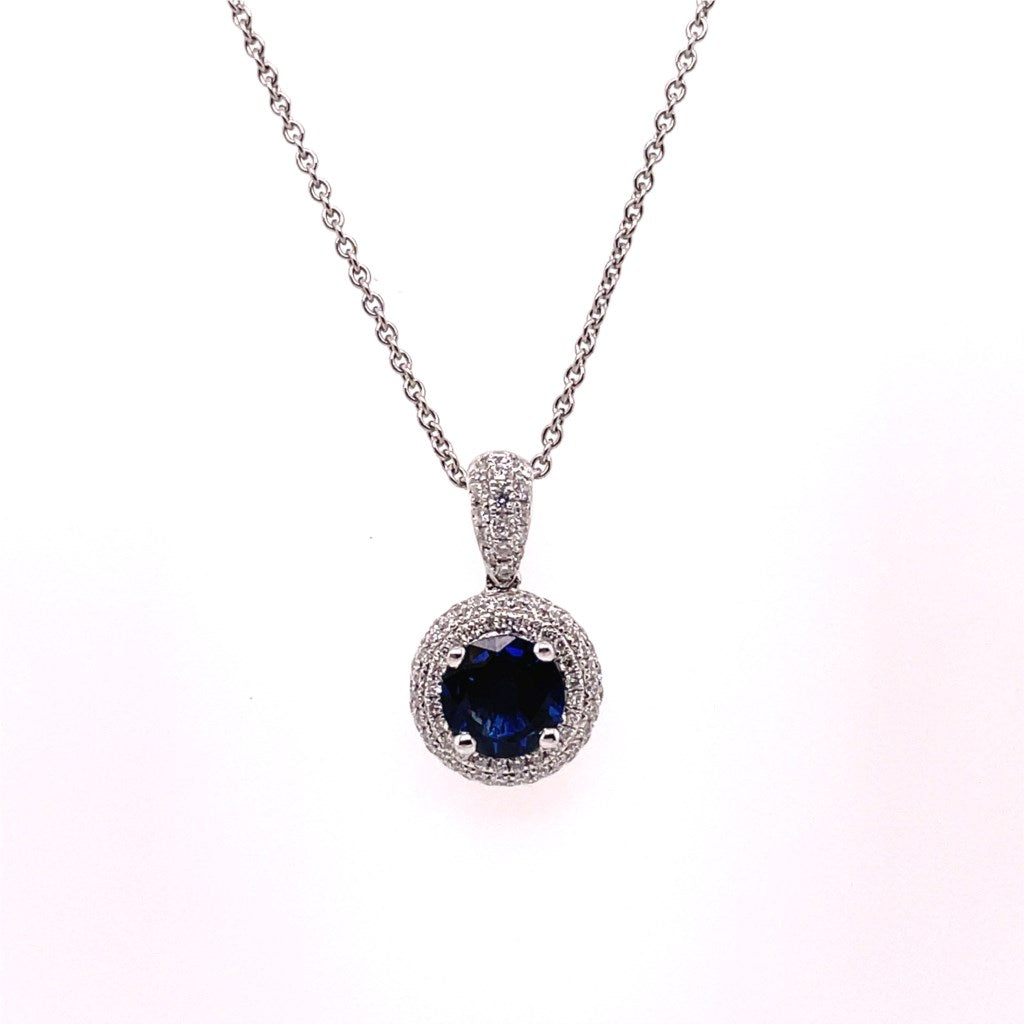 18Kt White Gold Sapphire And Diamond Pendant With Chain