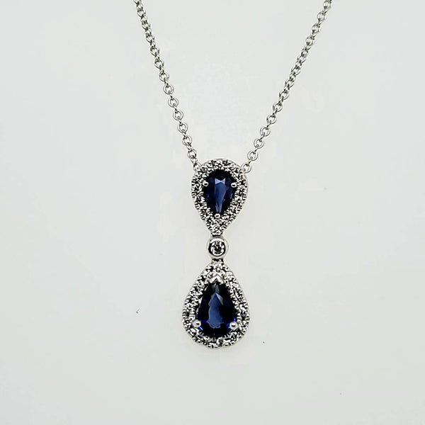 14kt White Gold Double Sapphire and Diamond Pendant Necklace