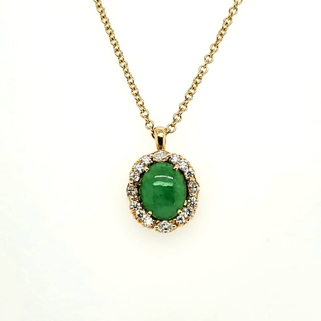 18kt Yellow Gold Oval Jadeite Jade and Diamond Pendant Necklace