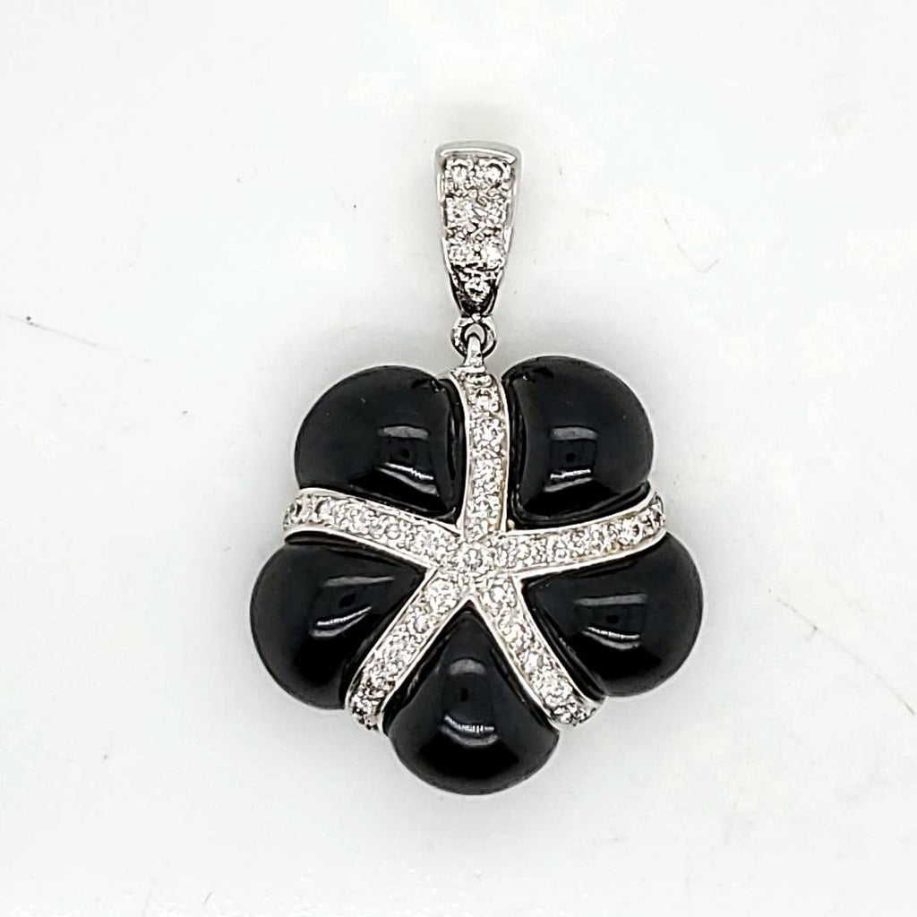 18kt White Gold Onyx and Diamond Pendant Necklace