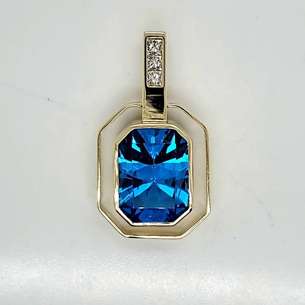Hand Made 18kt Yellow Gold Blue Topaz and Diamond Necklace Enhancer/Pendant