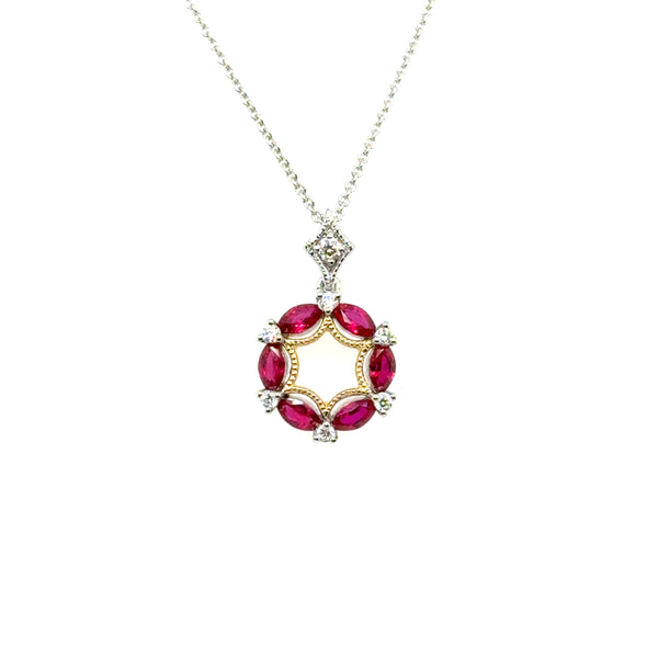 18kt White Gold 0.58Ctw Ruby And Diamond Pendant On Chain