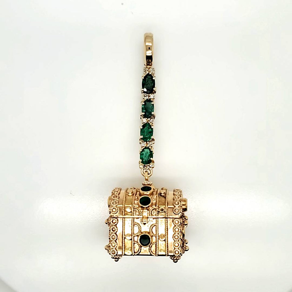 Unique 14kt Yellow Gold Emerald and Diamond Truck Pendant