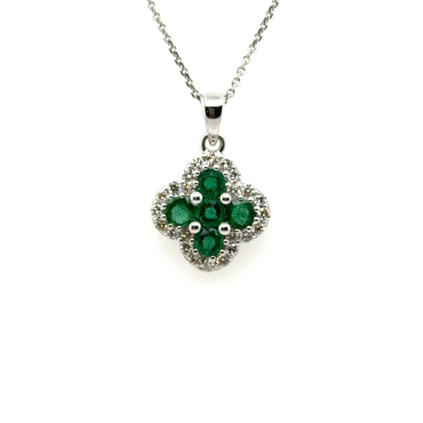 14kt White Gold 1.45Ctw Emerald And Diamond Pendant On Chain