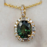 14kt Yellow Gold Green Sapphire and Diamond Pendant Necklace