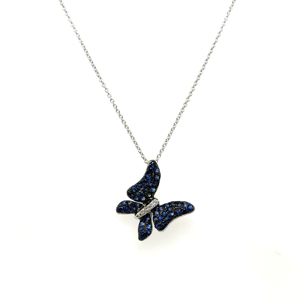 14kt White Gold Sapphire And Diamond Butterfly Pendant