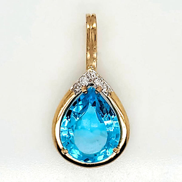 14kt Yellow Gold Swiss Blue Topaz and Diamond Pendant