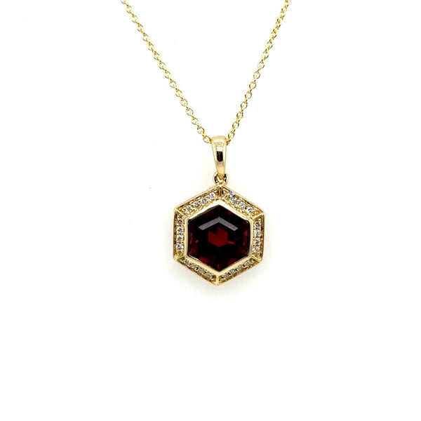 14kt Yellow Gold Octagon Garnet And Diamond Necklace