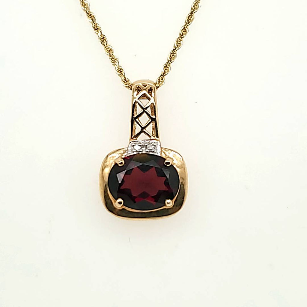 14kt Yellow Gold ganet and Diamond Pendant