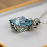 Art Deco Platinum Aquamarine and Diamond Pendant Necklace