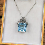 Art Deco Platinum Aquamarine and Diamond Pendant Necklace