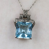 Art Deco Platinum Aquamarine and Diamond Pendant Necklace