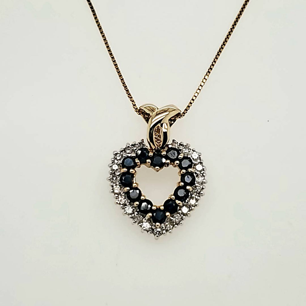 14kt Yellow Gold Sapphire and Diamond Pendant Necklace