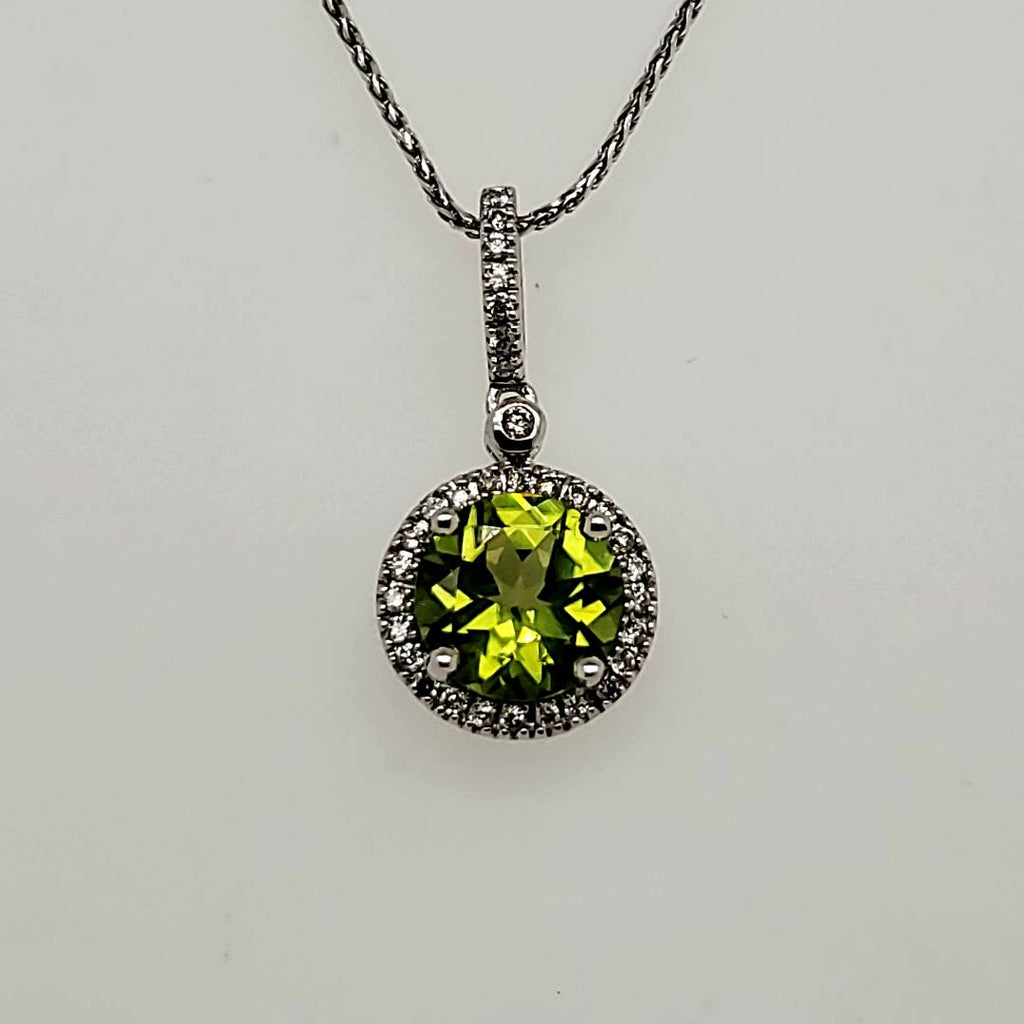 14kt White Gold Peridot and Diamond Pendant Necklace