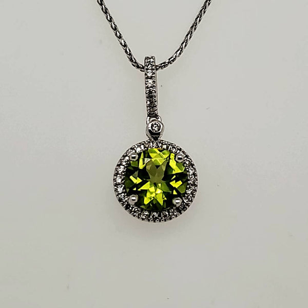 14kt White Gold Peridot and Diamond Pendant Necklace