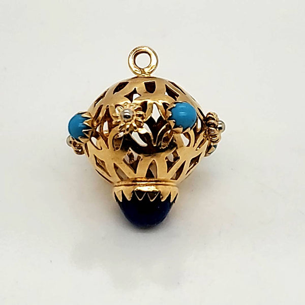 18kt Yellow Gold Turquoise and Lapis Pendant Charm