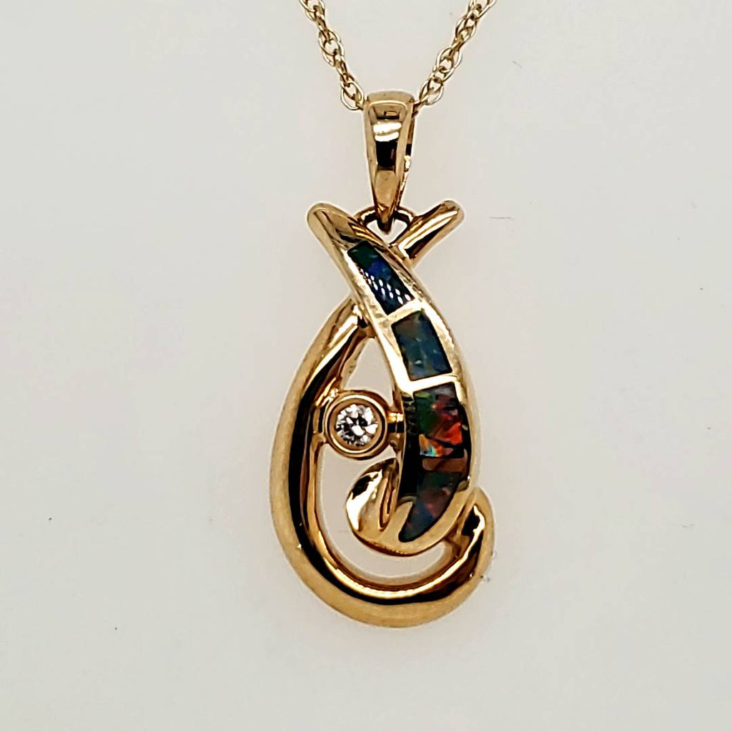 14kt Yellow Gold Opal and Diamond Pendant