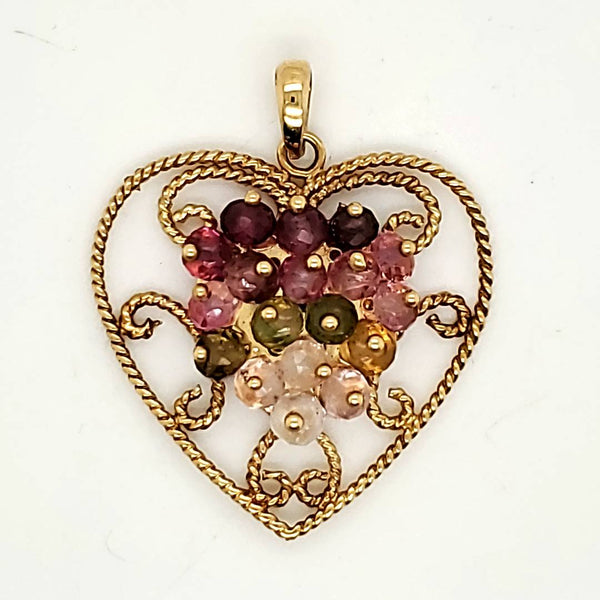 Vintage 18kt Yellow Gold  and Tourmaline Heart Pendant