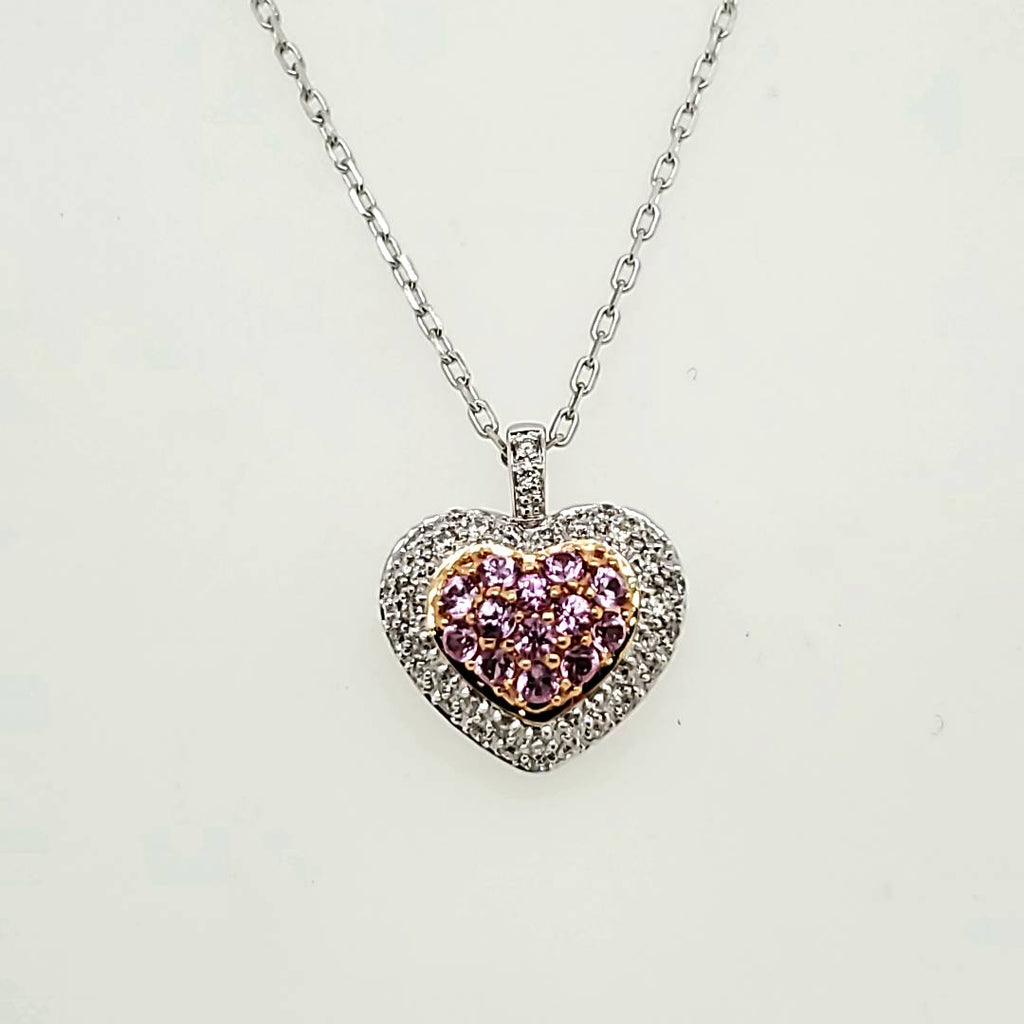 18kt White Gold Pink Sapphire and Diamond Heart Pendant