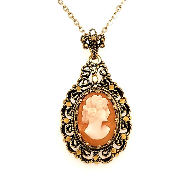 Vintage 14kt Yellow Gold Cameo Pendant Necklace