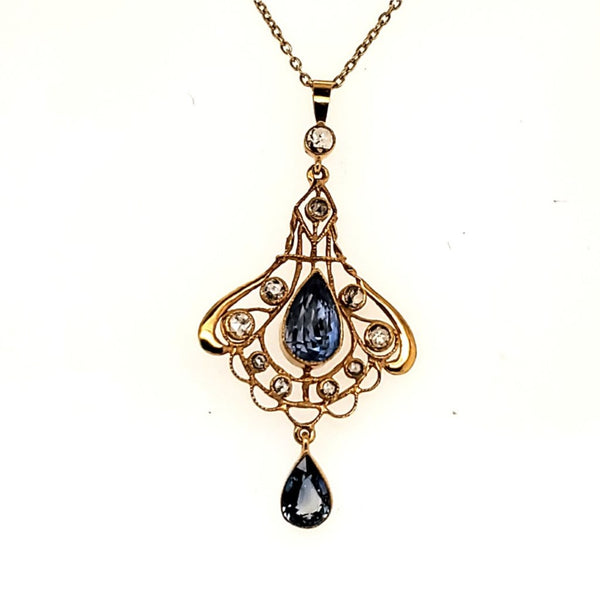 Vintage 14kt Yellow Gold Sapphire and Diamond Pendant Necklace