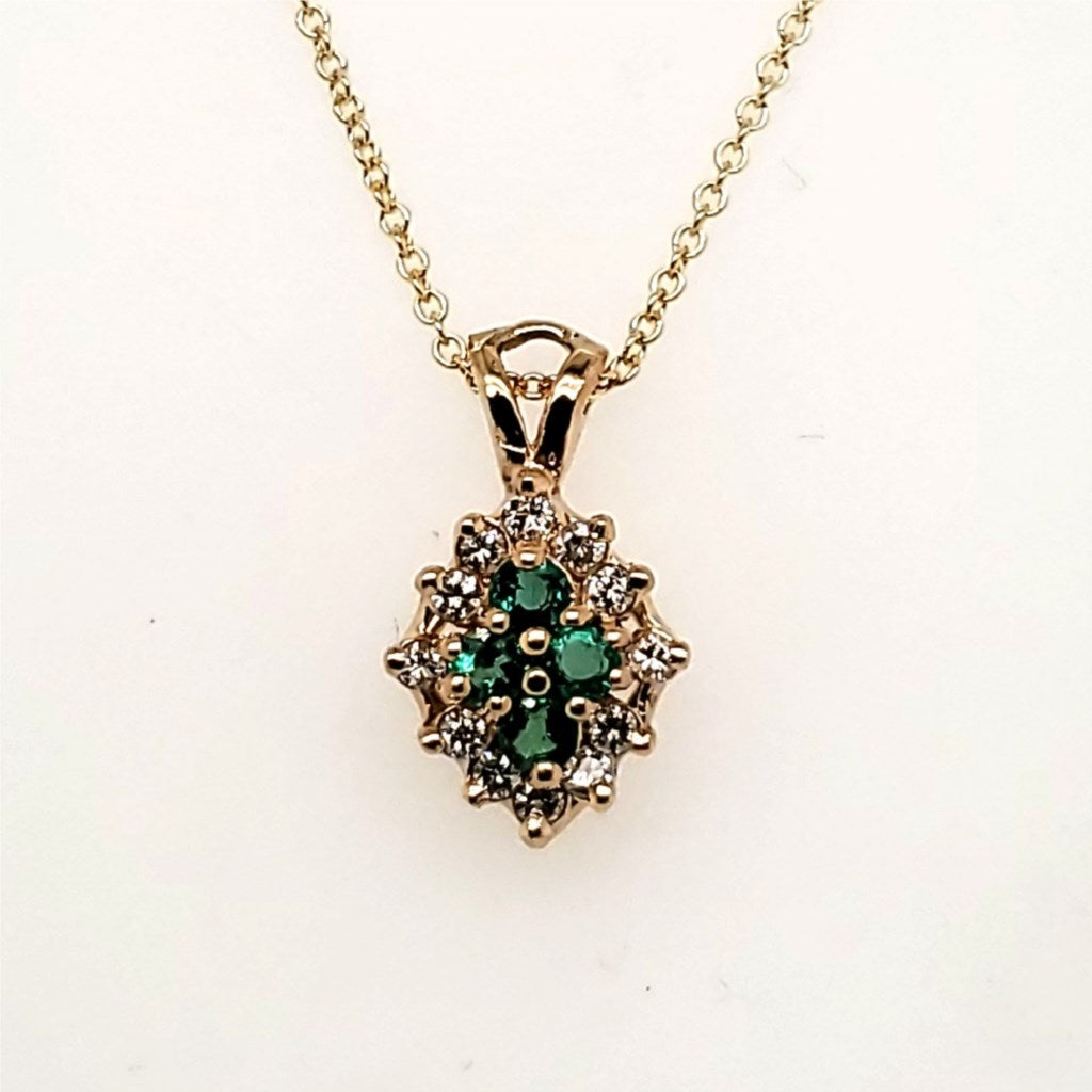 14kt Yellow Gold Emerald and Diamond Pendant