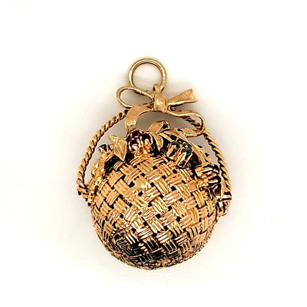 Vintage 18kt Yellow Gold and Gemstone Basket Pendant or Charm