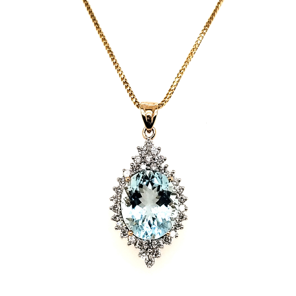 10kt Yellow Gold Aquamarine and Diamond Pendant
