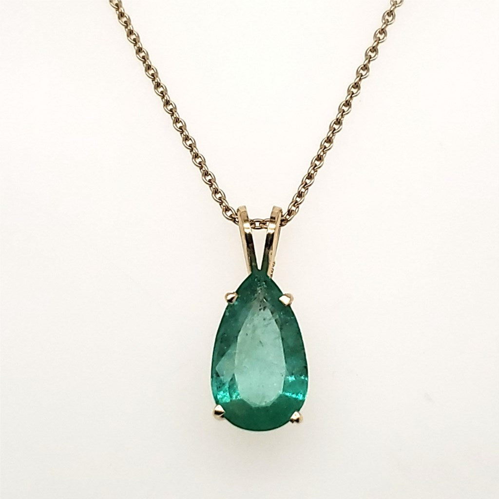 14kt Yellow Gold Pear Shaped Emerald Pendant