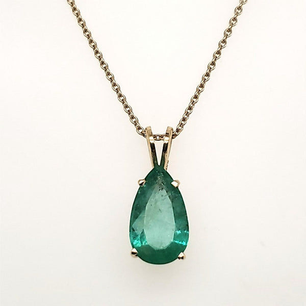 14kt Yellow Gold Pear Shaped Emerald Pendant