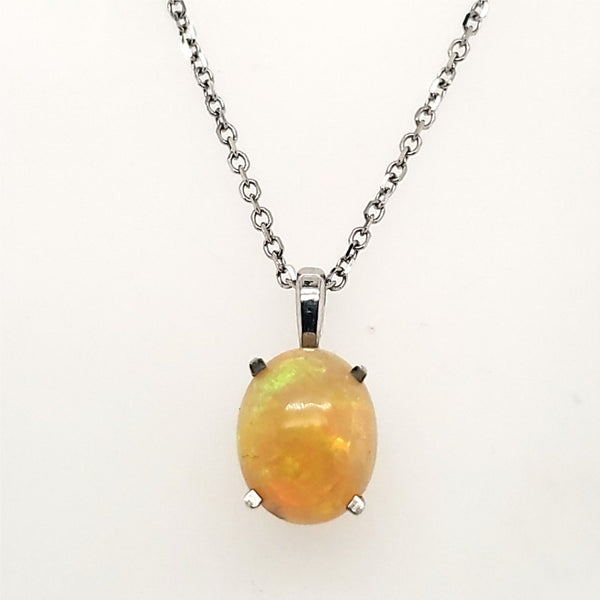 14kt White Gold Oval Opal Pendant Necklace