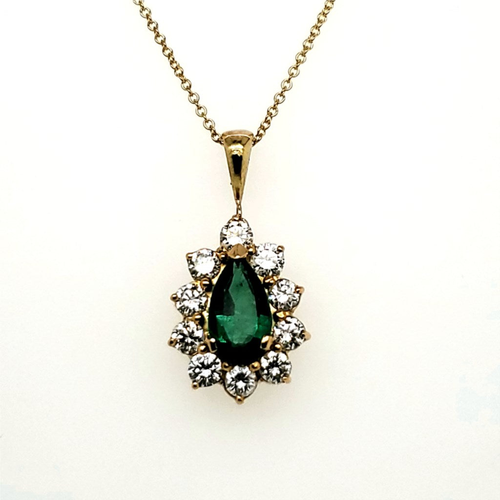 18kt Yellow Gold Emerald and Diamond Pendant