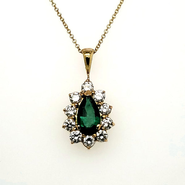 18kt Yellow Gold Emerald and Diamond Pendant
