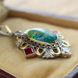 Platinum Opal Ruby and Diamond Pendant