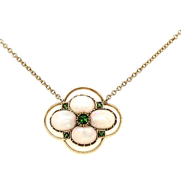 Vintage 14kt YellowGold Opal and Tsavorite Garnet East West Necklace