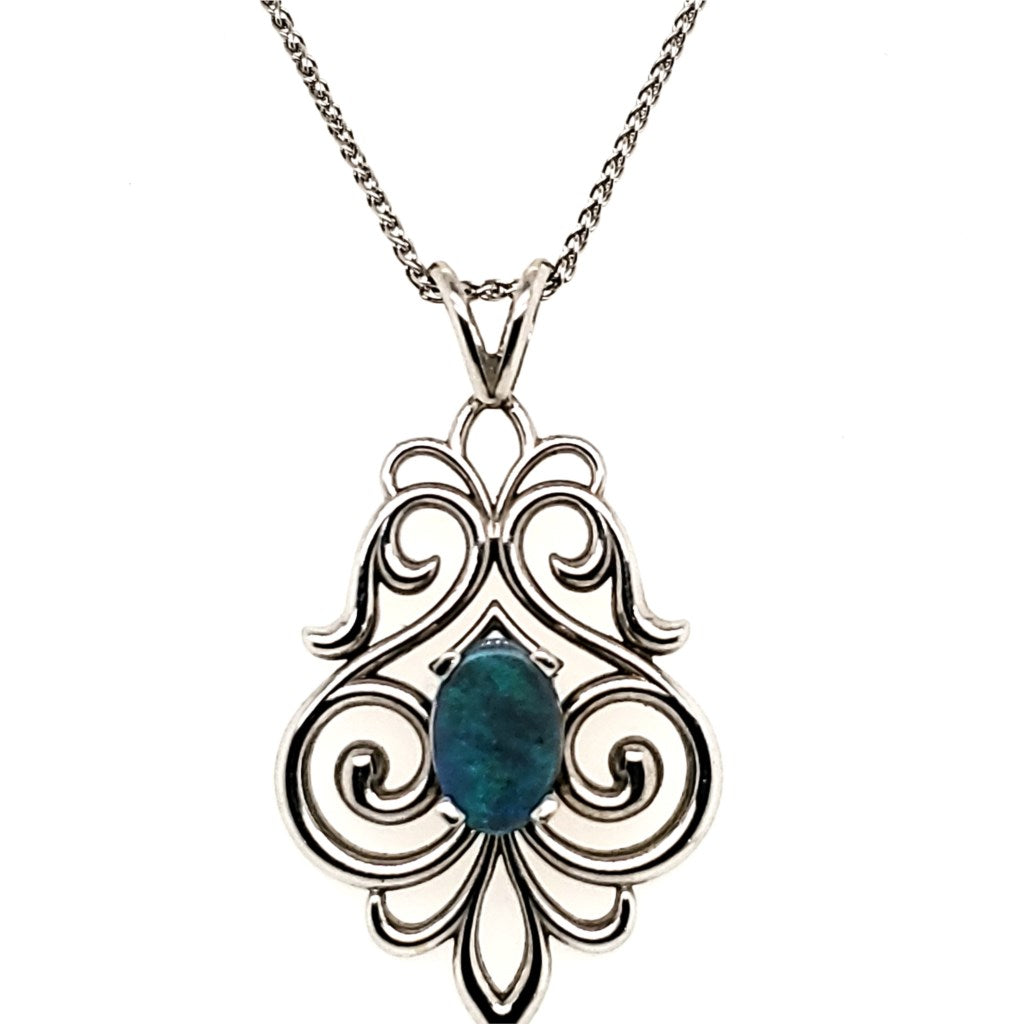 14kt White Gold Boulder Opal Pendant Necklace