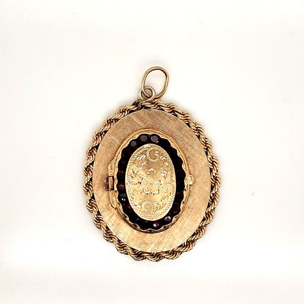 Vintage 14kt Yellow Gold Garnet Locket Charm Pendant