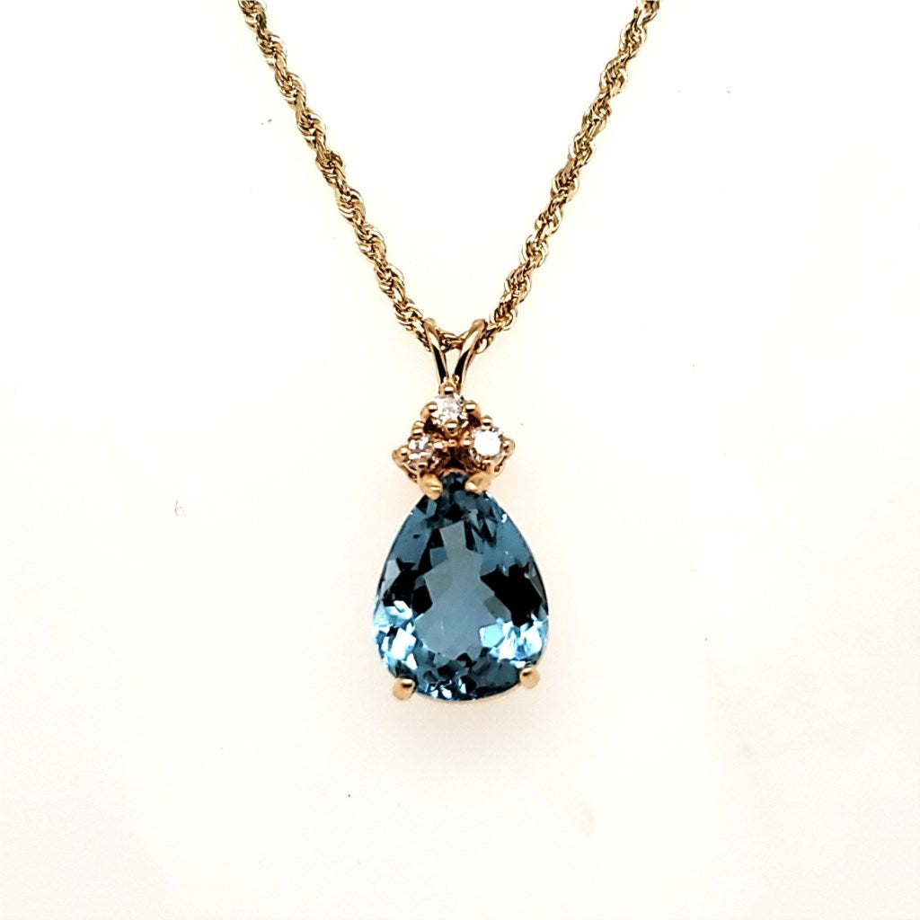 14kt Yellow Gold London Blue Topaz and Diamond Necklace Enhancer Pendant