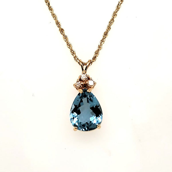 14kt Yellow Gold London Blue Topaz and Diamond Necklace Enhancer Pendant