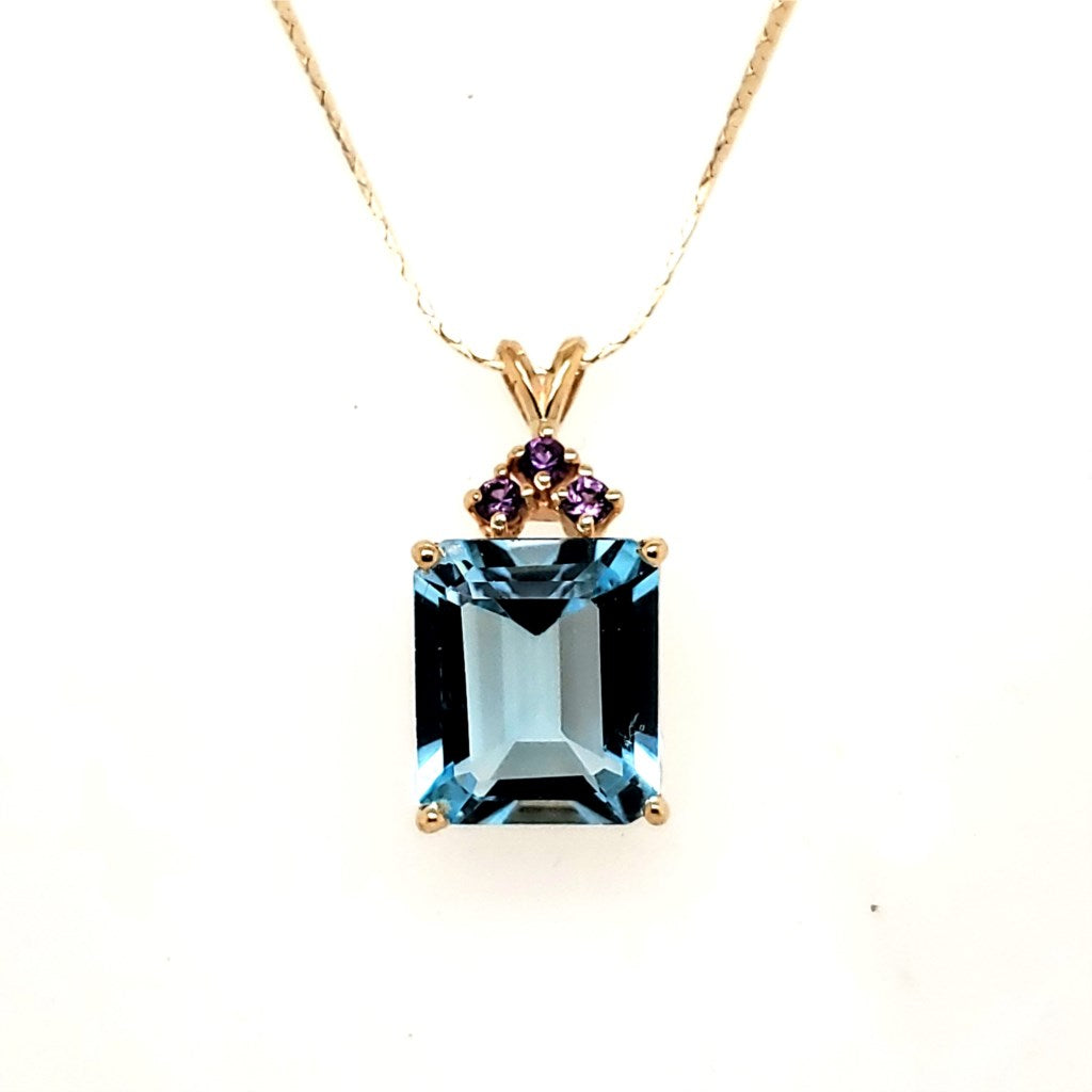 14kt Yellow Gold Swiss Blue Topaz and Amethyst Pendant Necklace