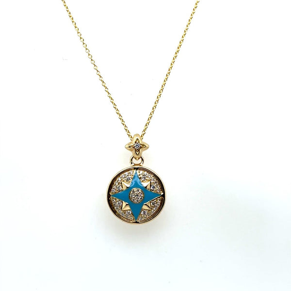 14kt Yellow Gold Diamond And Blue Enamel Cardinal Pendant