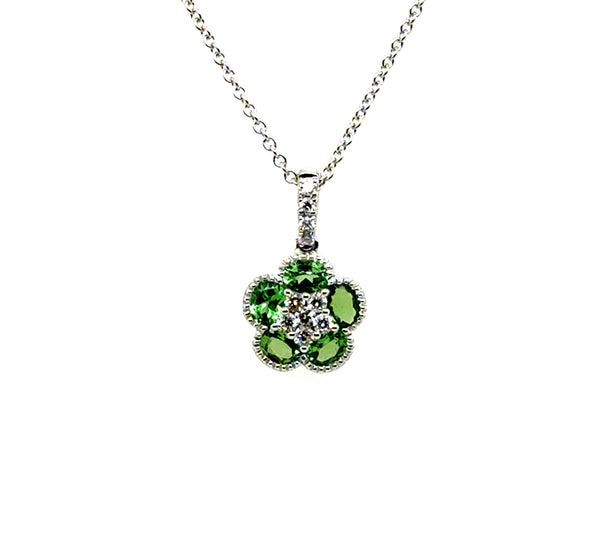 14kt White Gold Green Tsavorite Garnet And Diamond Pendant On Chain