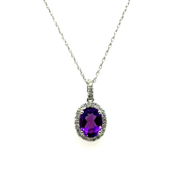 14kt White Gold 1.18Ctw Amethyst And Diamond Pendant Necklace